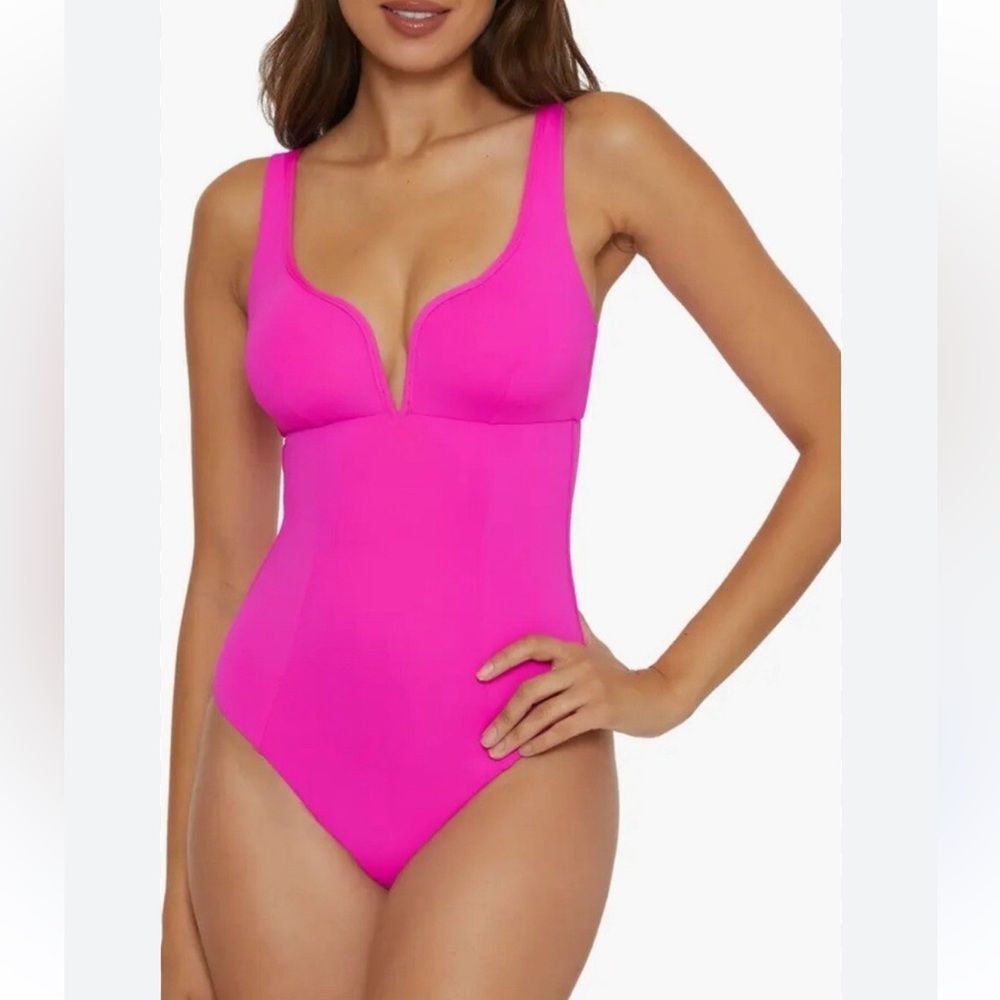BECCA Color Code V Wire One Piece Swimsuit Vivid Pink Small